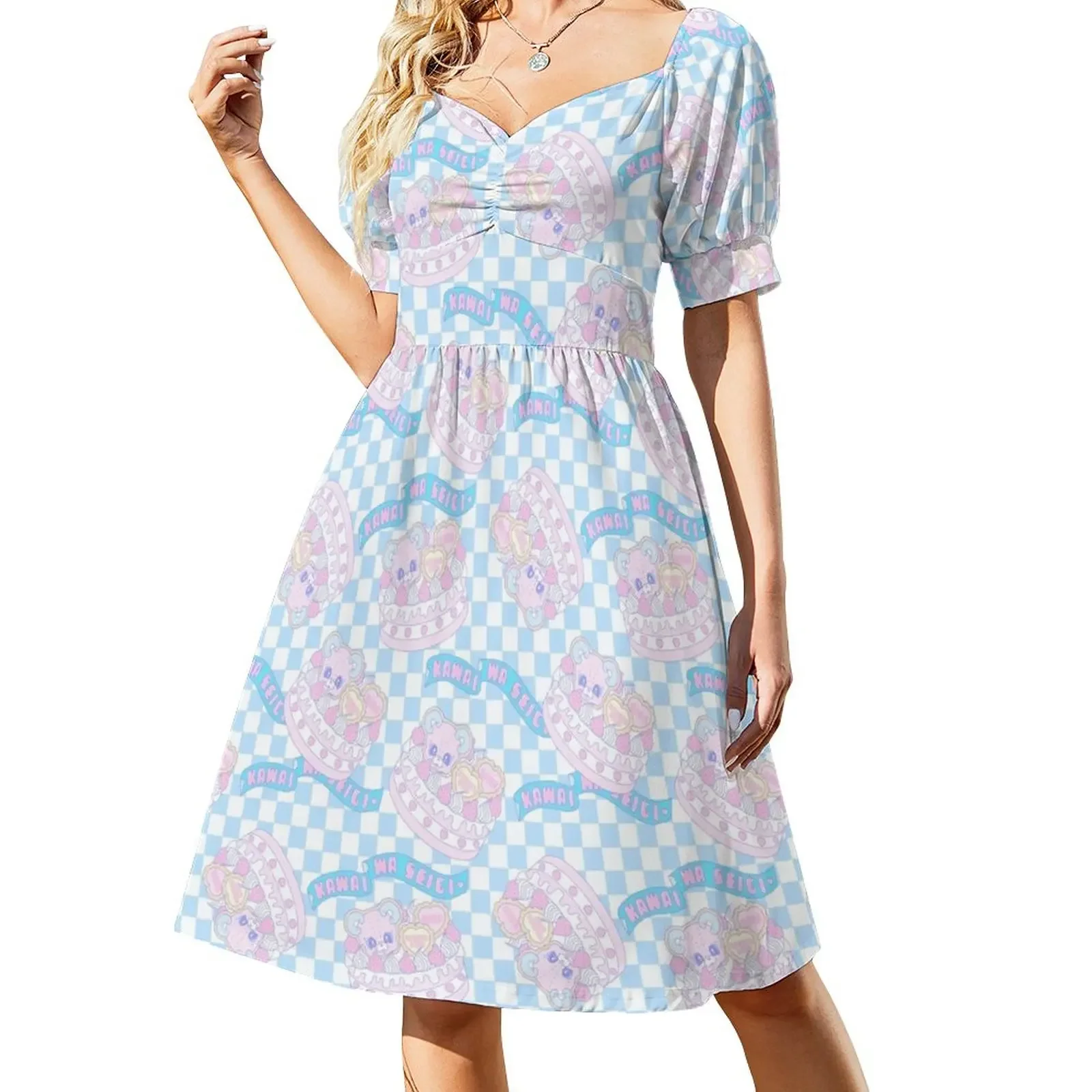 

Birthday Cake Pattern Blue Checkered Sleeveless Dress wedding dresses for woman Clothing female dresses for women 2024