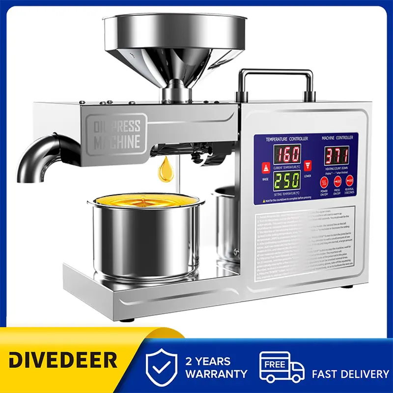DIVEDEER Oil Press Machine Home Automatic Multi-function Stainless Steel Peanut Oil Hot and Cold Press Oil Pressing Machine B03S