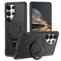 Luxury Magnetic Holder Folding Stand Phone Case - Premium Back Cover Design - Galaxy S24 (Black)