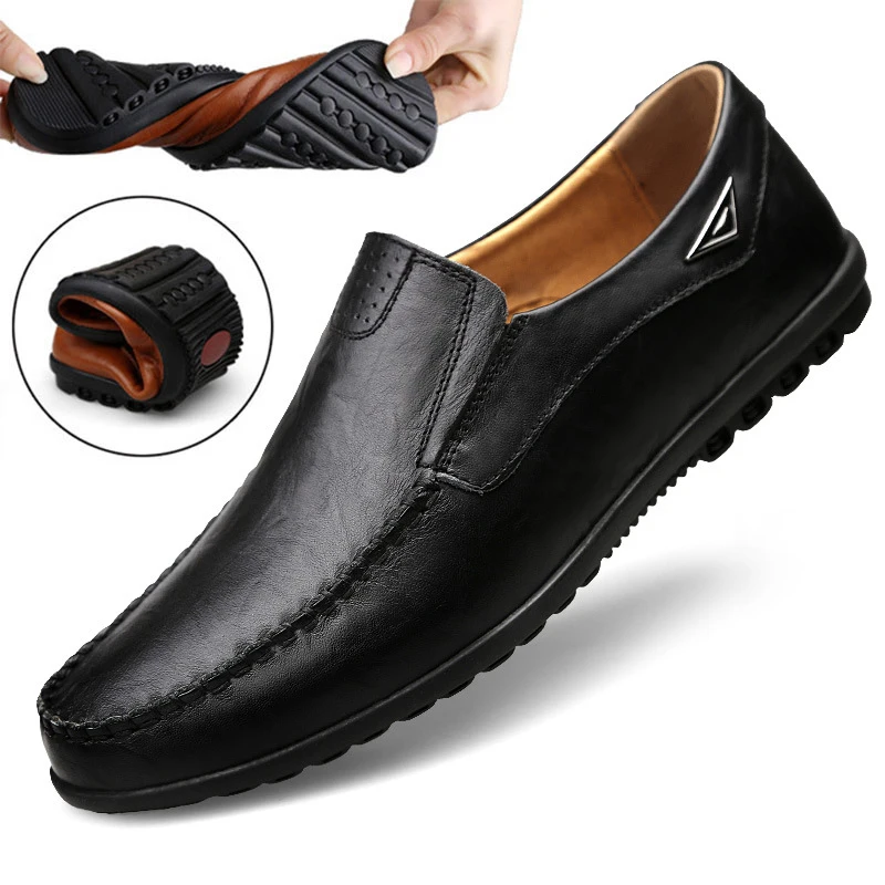 Genuine Leather Men Casual Shoes Luxury Brand 2021 Mens Loafers Moccasins Breathable Slip on Black Driving Shoes Plus Size 37-47