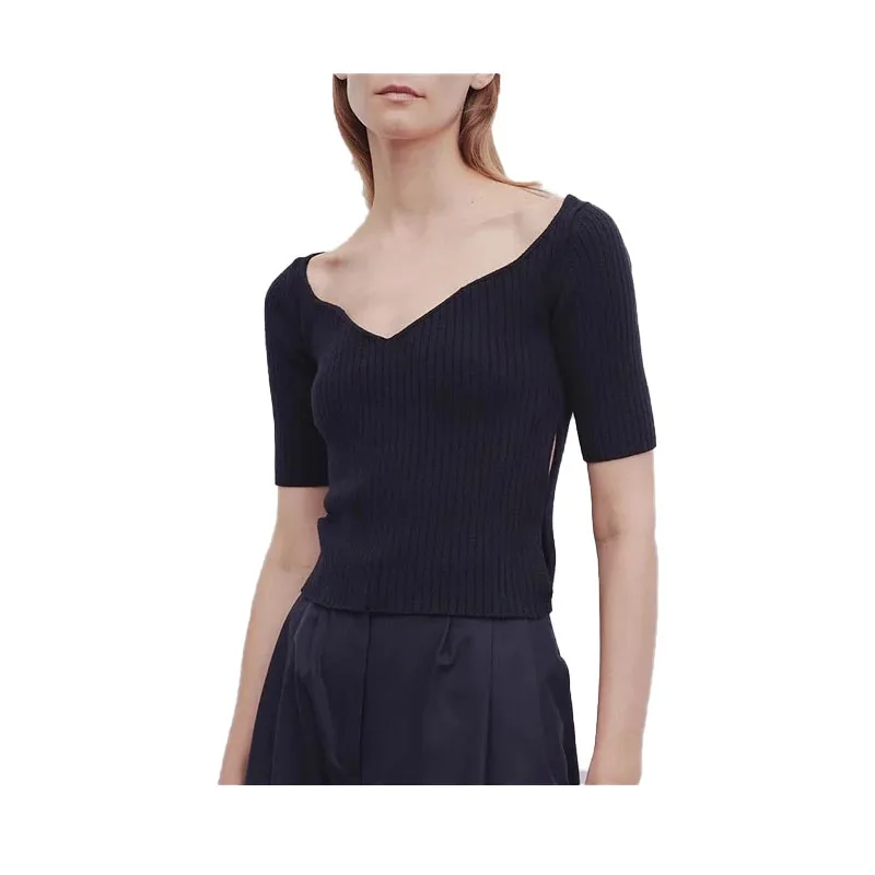 

VII 2024 Brand TR New V-neck Pullover Top Womens Clothing Short Sleeve Fashion Female Blouse Vintage Ladies Free Shipping Offers