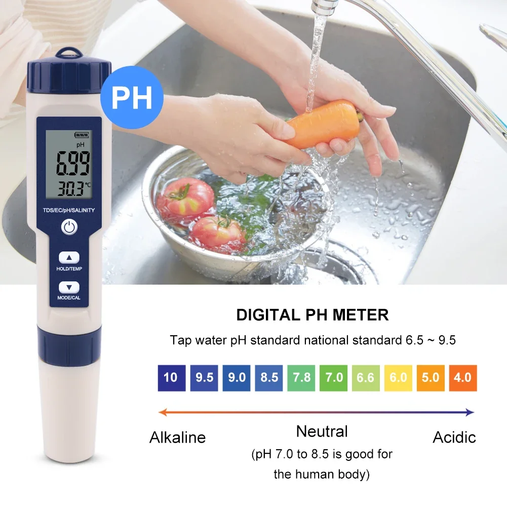 Description Picture 4 of item5 in 1 TDS EC PH Salinity Temperature Meter Digital Drinking Water Quality Monitor Tester for Pool Aquarium Analysis Instruments