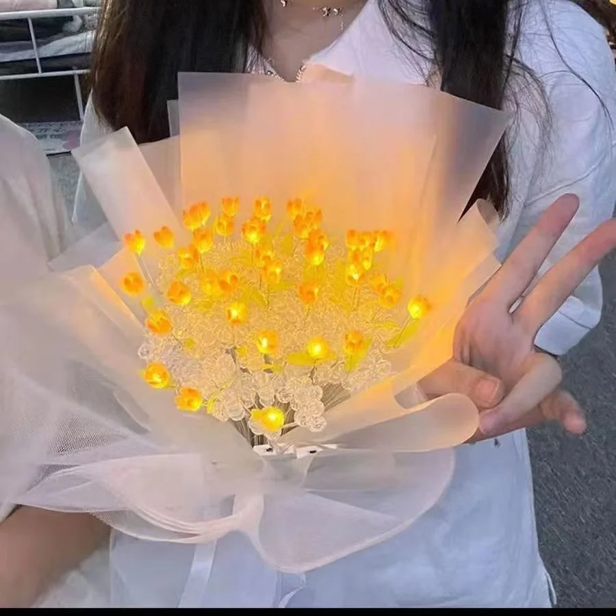 LED Night Light LED Atmosphere Lights Tulip Bouquet Night Light DIY Simulation Flower Desk Light Bedside Lamp Gift Decor