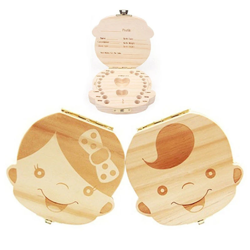 1PC Spanish English Baby Wood Tooth Box Organizer Milk Teeth Storage Collect Teeth Umbilical Cord Save Gifts for Kids Boys Girls cute Baby Souvenirs Baby Souvenirs