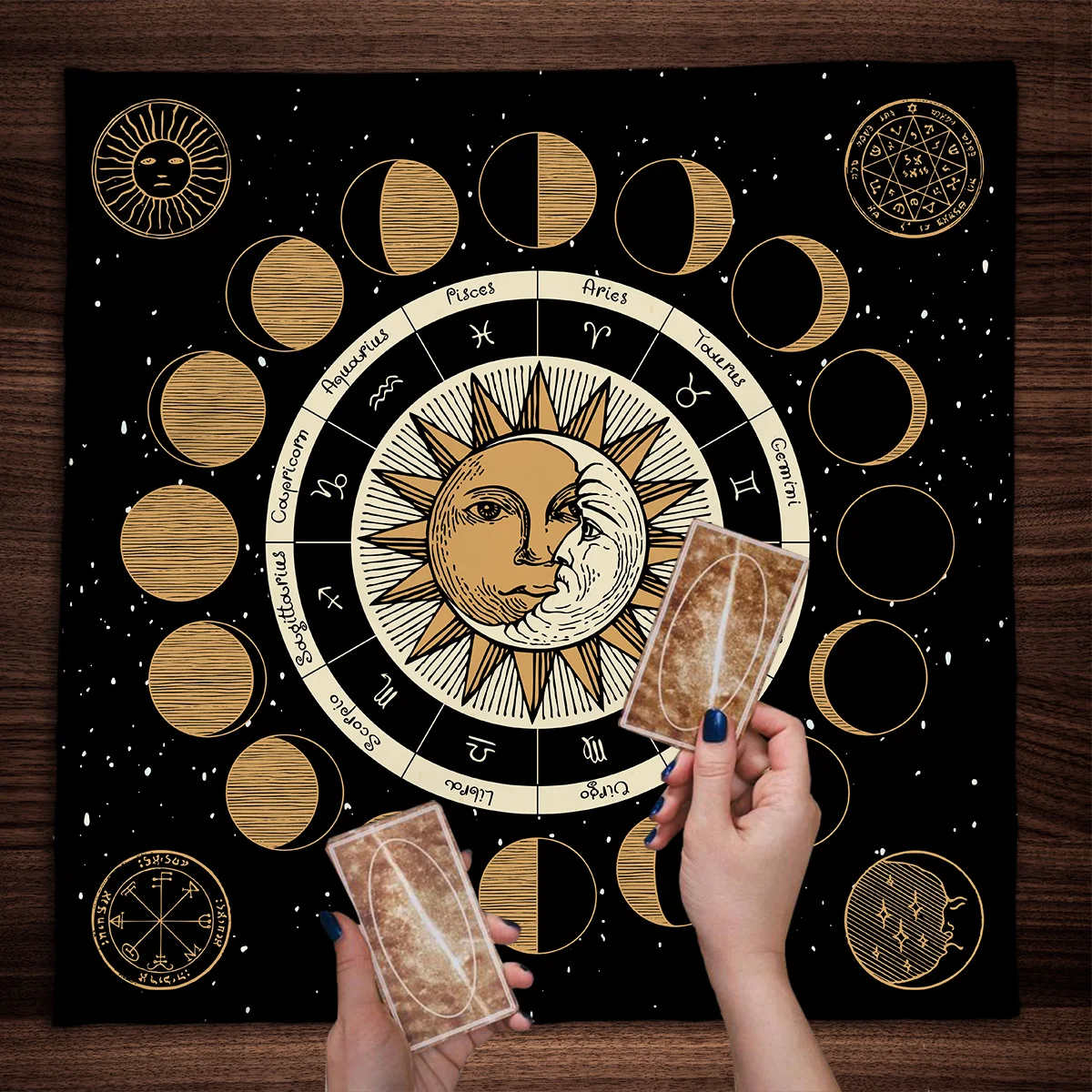 Phase of the moon Altar Cloth Tarot Card Table cloth Witch Divination Table Cover Reading Tarot Mat Witchy Gifts Decor 3