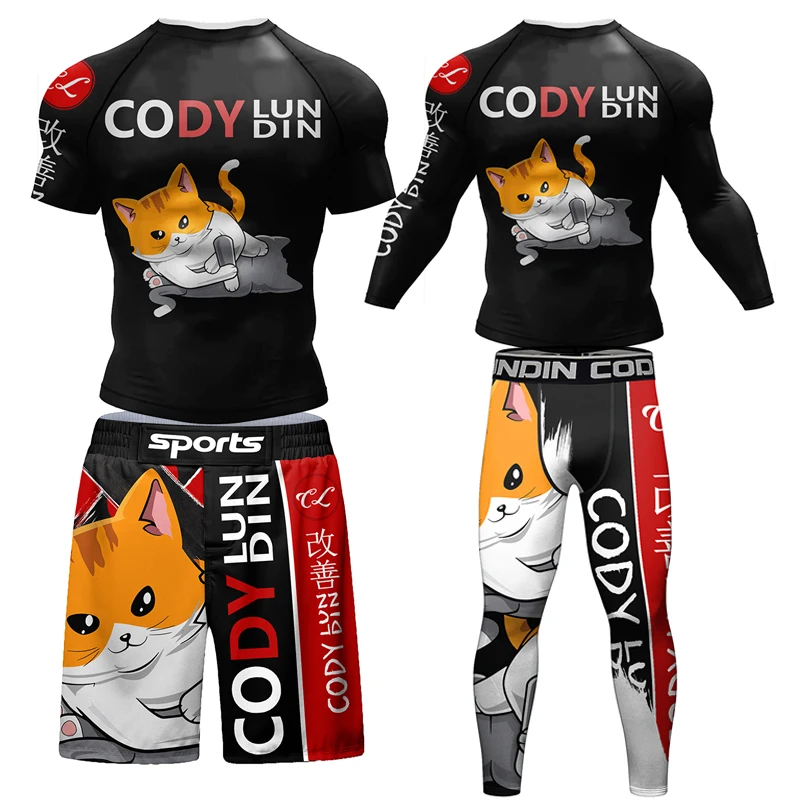 Rashguard Jiu Jitsu T-shirt +Pants Men MMA Boxing Brazilian Grappling Bjj Rash Guard Sportswear Gym Muay Thai Shorts Boxeo sports apparel,mens t shirt