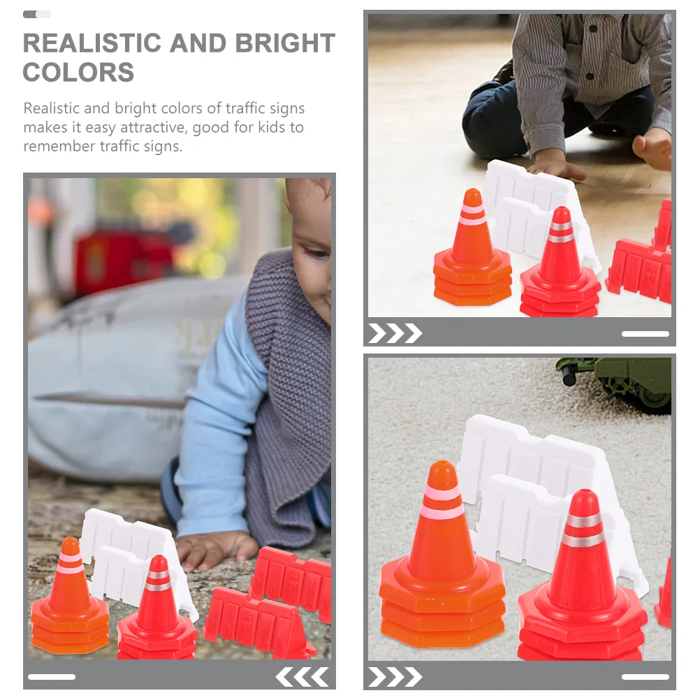 50 Pcs Traffic Sign Toys Mini Cones Road Street Signs Simulation Roadblocks Toy Traffic Barricade Toys Construction Sign