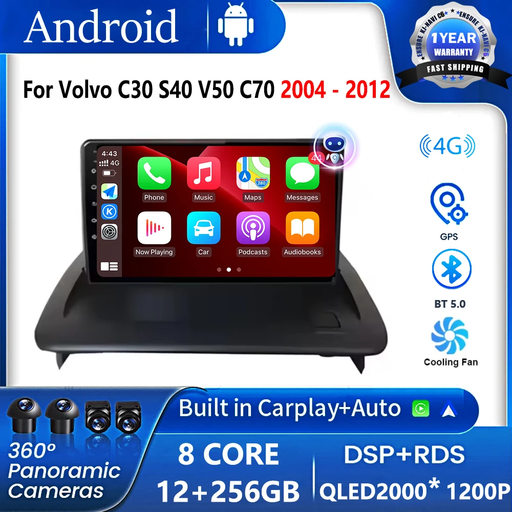 9 Inch Android 12 Car Stereo For Volvo S40 C30 C70 2004-2013 - Wireless Carplay & GPS