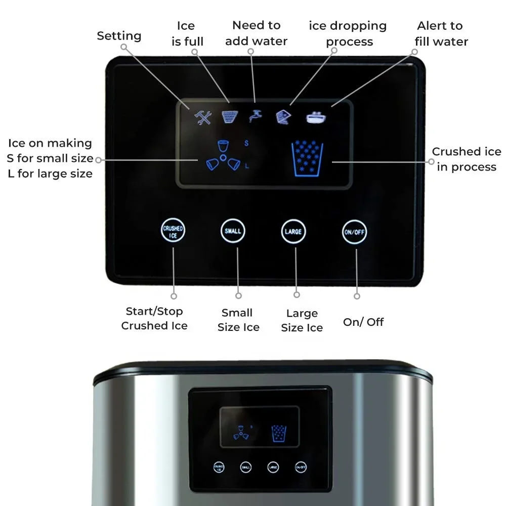 YYHC-Portable Mini Ice Maker cold water 2 Size Ice Cubes Self-Cleaning Touch Control Making Machine Home Use Party 15kg