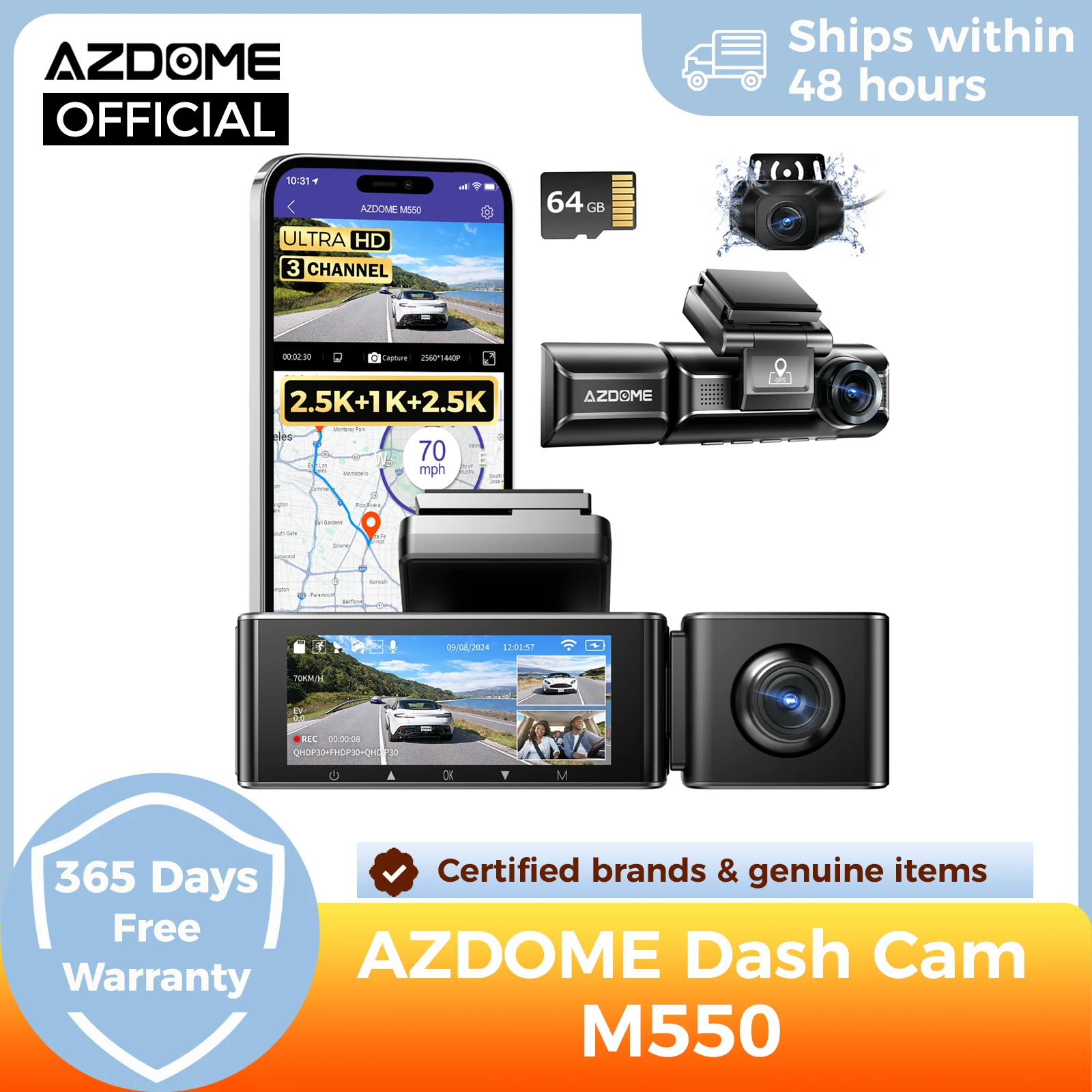 AZDOME M550 ダッシュカメラ　３点セット Amazon.com: AZDOME M550 Max 4K 3 Channel Dash Cam, Dual