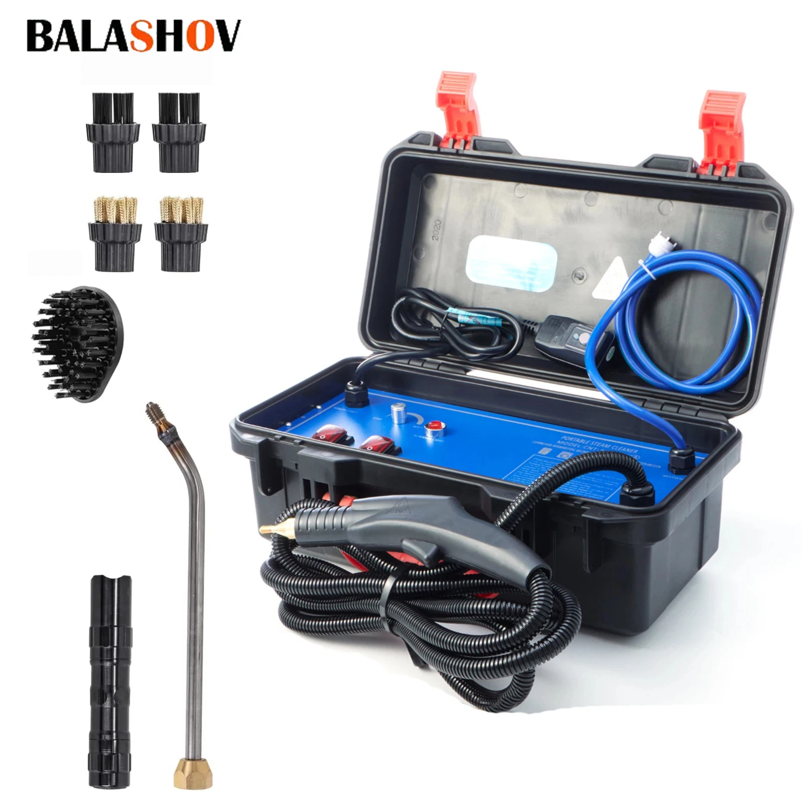 가정용 전기 스팀 청소기, 휴대용 스티머 자동차 주방 브러시 청소 기계, 110V, 220V, 2600W 10 전기 스팀 청소기, 고온 및 고압 살균 제트 세척기, 주방 후드, 자동차 에어컨용, 3000W