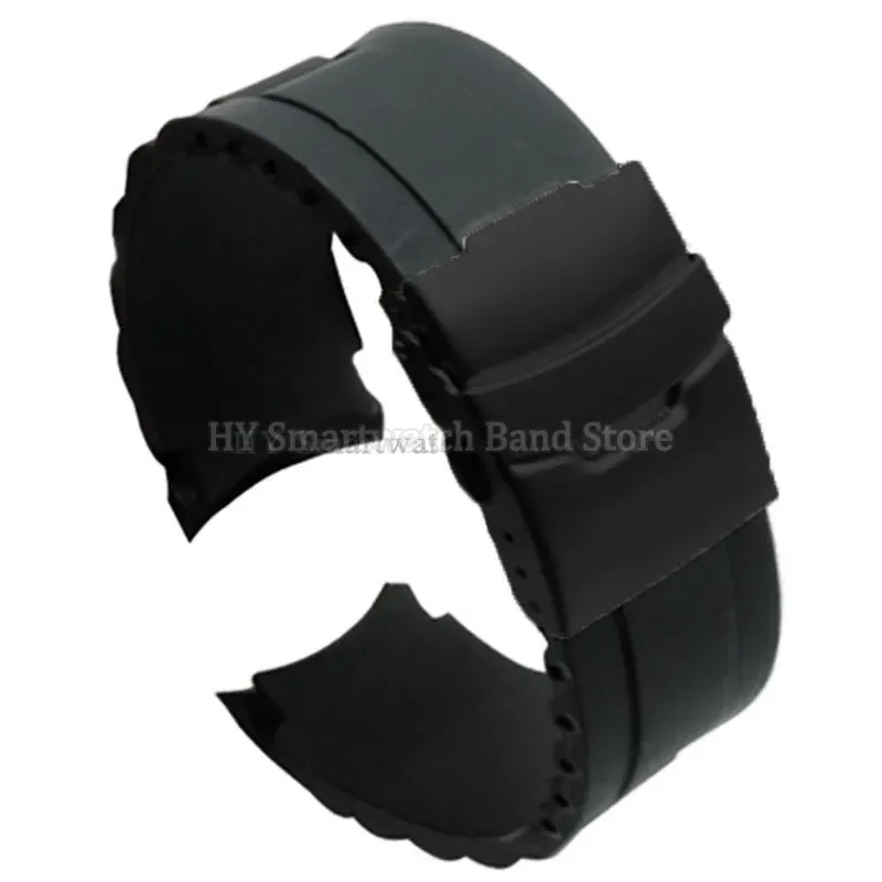 Waterproof Silicone Curved-End Watch Strap with Folding Buckle