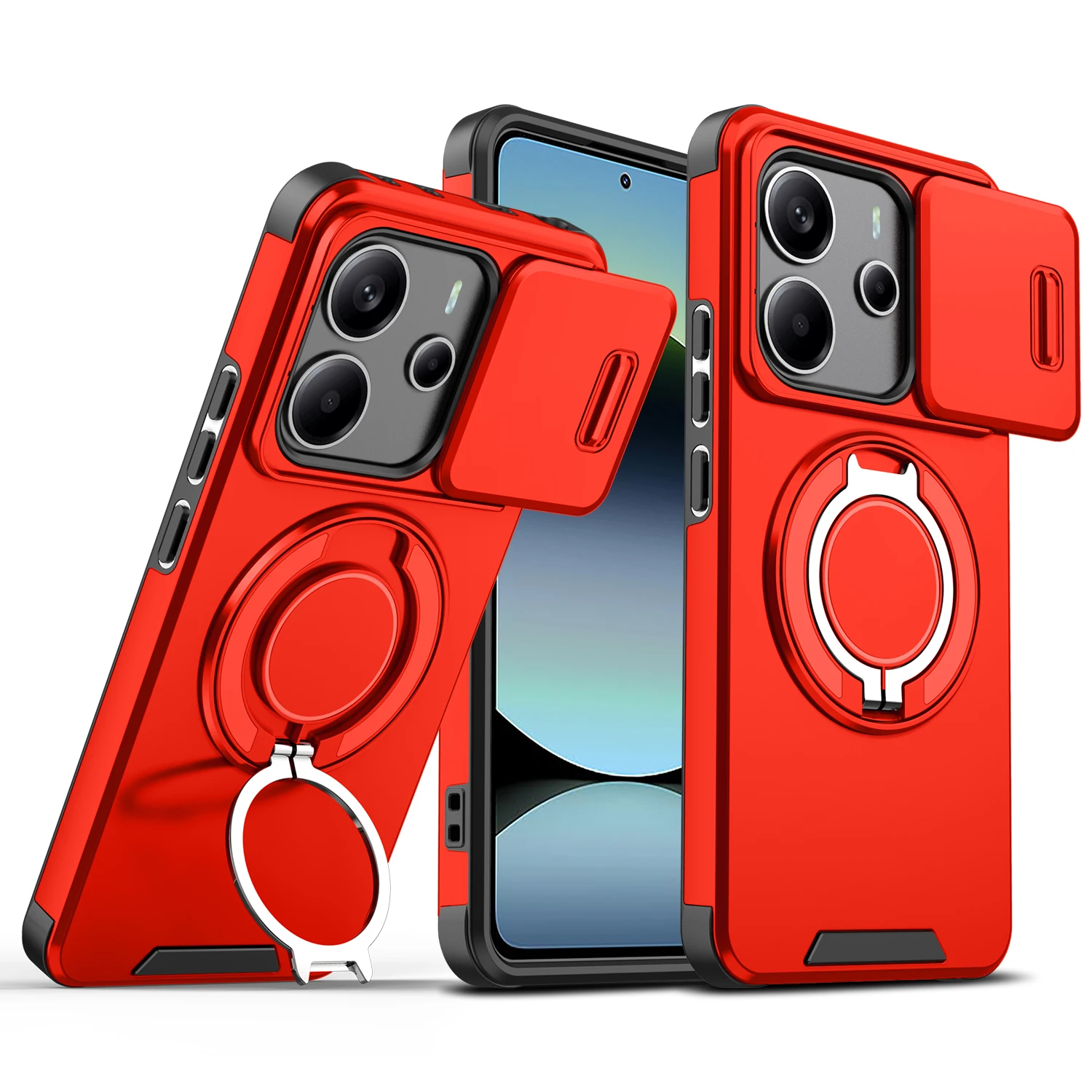 Rugged Armor Magnetic Bracket Phone Case with Slide Camera Protection