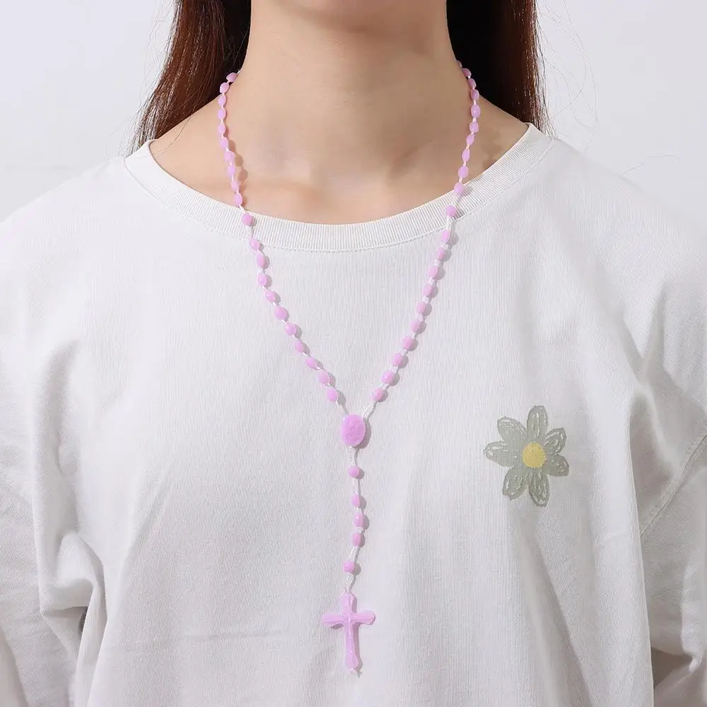 Multicolor Rosaries Dark Plastic Rosary Beads Bright Necklace Luminous Cross Necklace Catholicism Prayer Jewelry 1Pc women necklace,men necklace