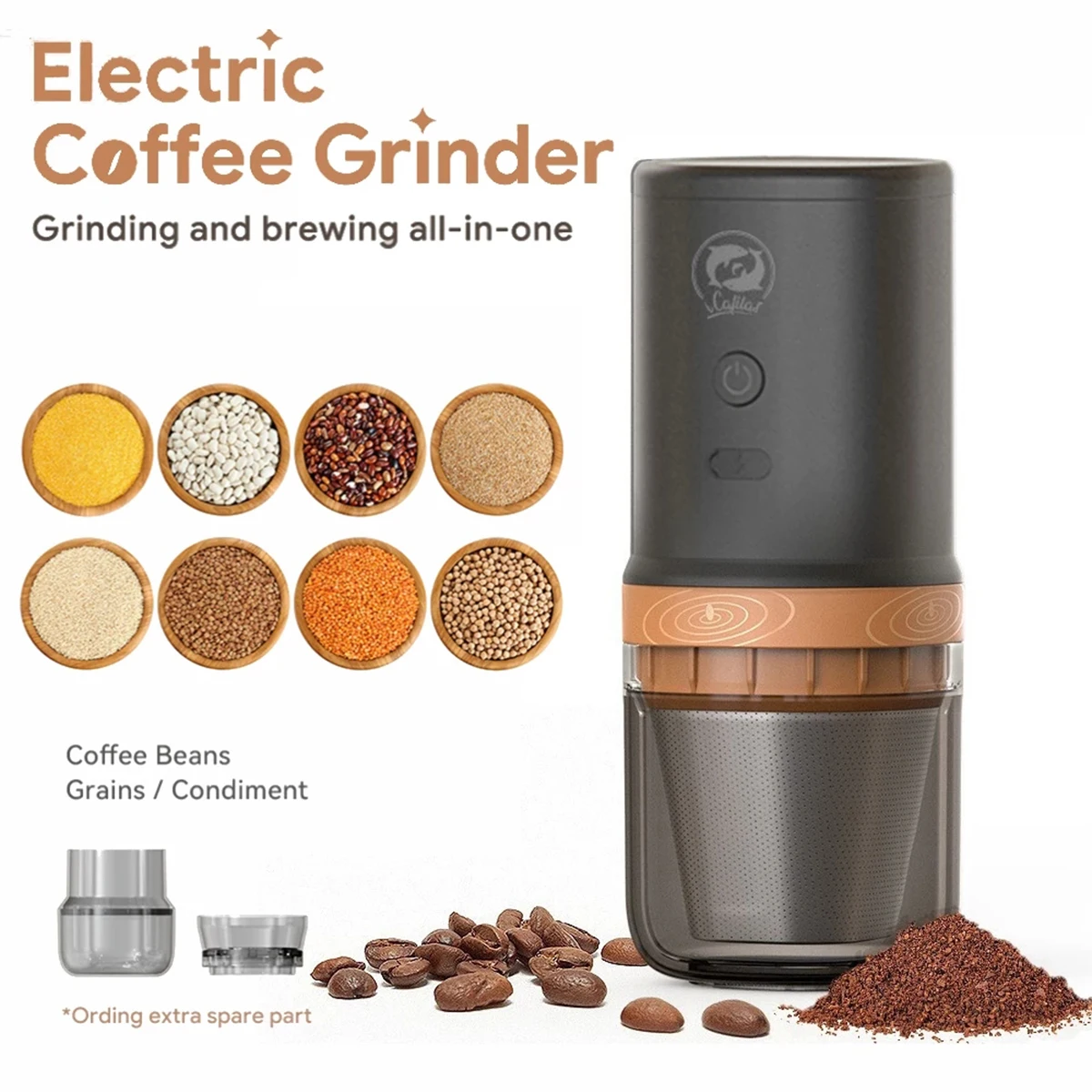 Electric Coffee Grinder Multifunctional 2 in 1 Grains Beans Grinding Portable Coffee Maker