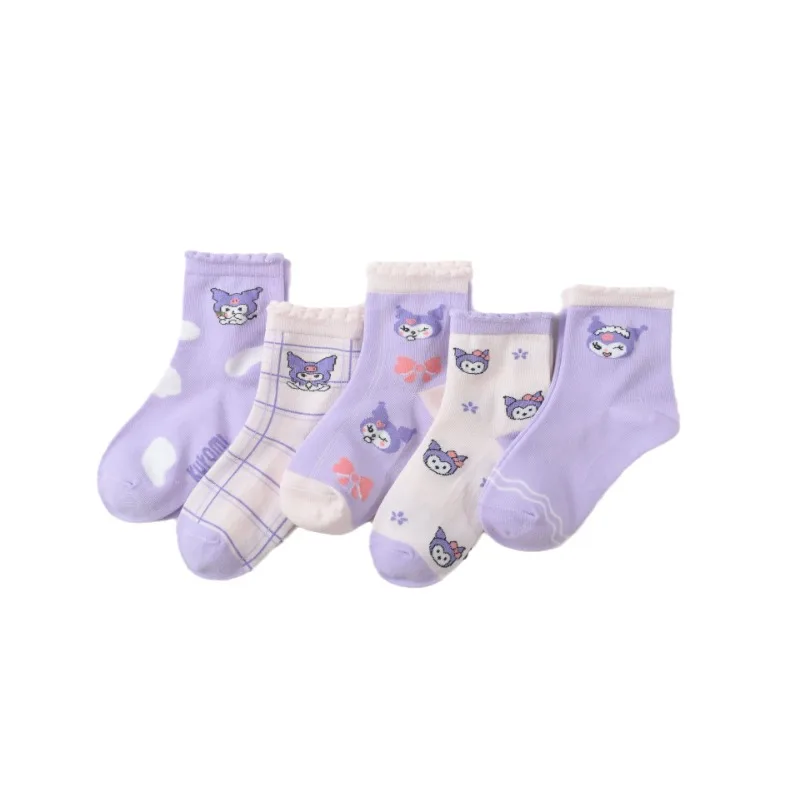 

5Pairs/Set Sanrio MyMelody Kuromi New Autumn Kids Socks Children's Deodorant Sweat Absorbent Princess Socks Girls Cotton Socks