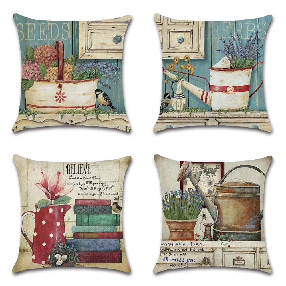 

Decorative Paintings Print Linen Beige Cushion Cover Pillow Case Decoration for Home Living Room Sofa Chair Friend Gift
