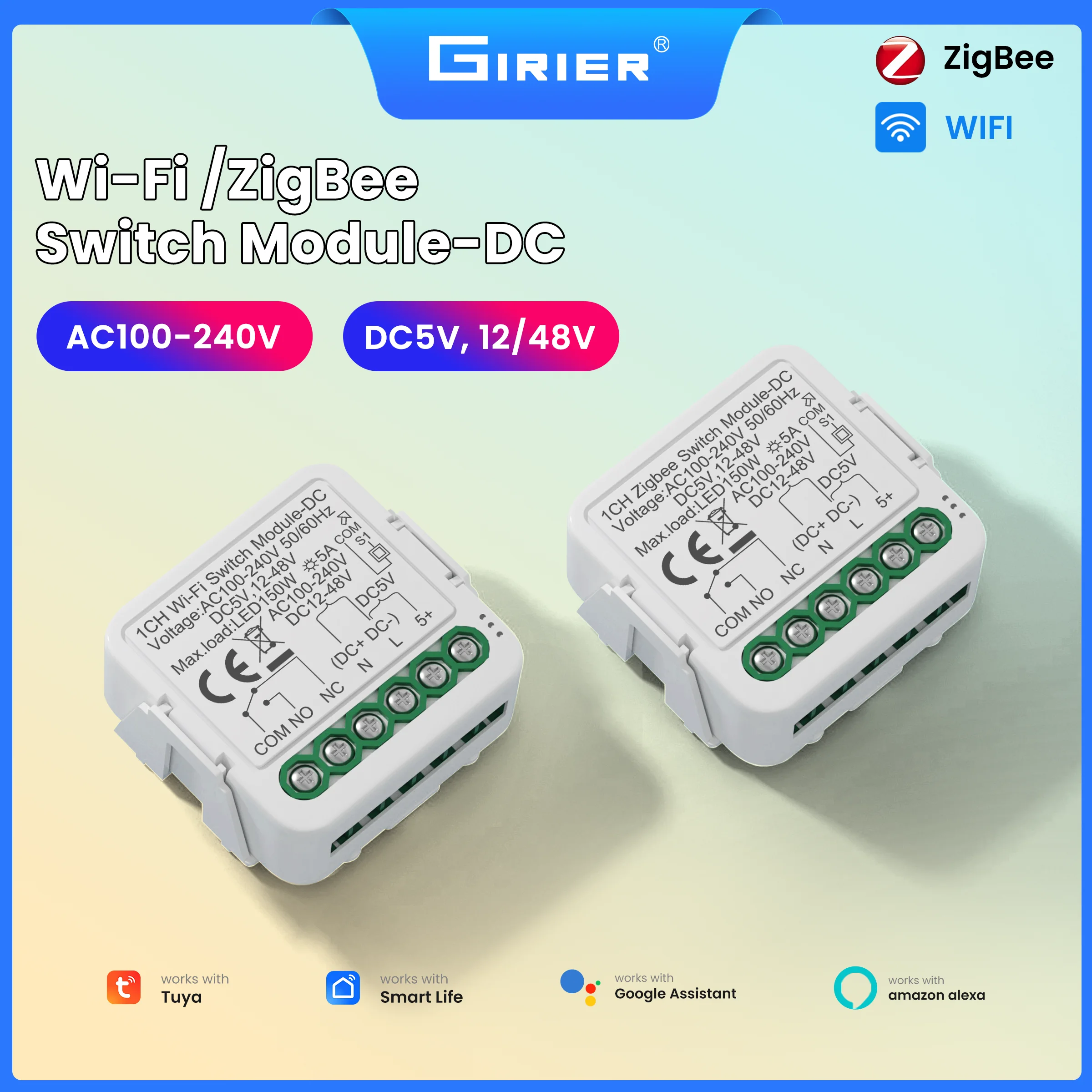 โมดูลสวิตช์อัจฉริยะ GIRIER Tuya ZigBee/WiFi โมดูลคอนแทคแบบแห้ง รองรับไฟ DC5V 12-48V AC100-24V รองรับการตั้งเวลาควบคุม รองรับ Alexa 1