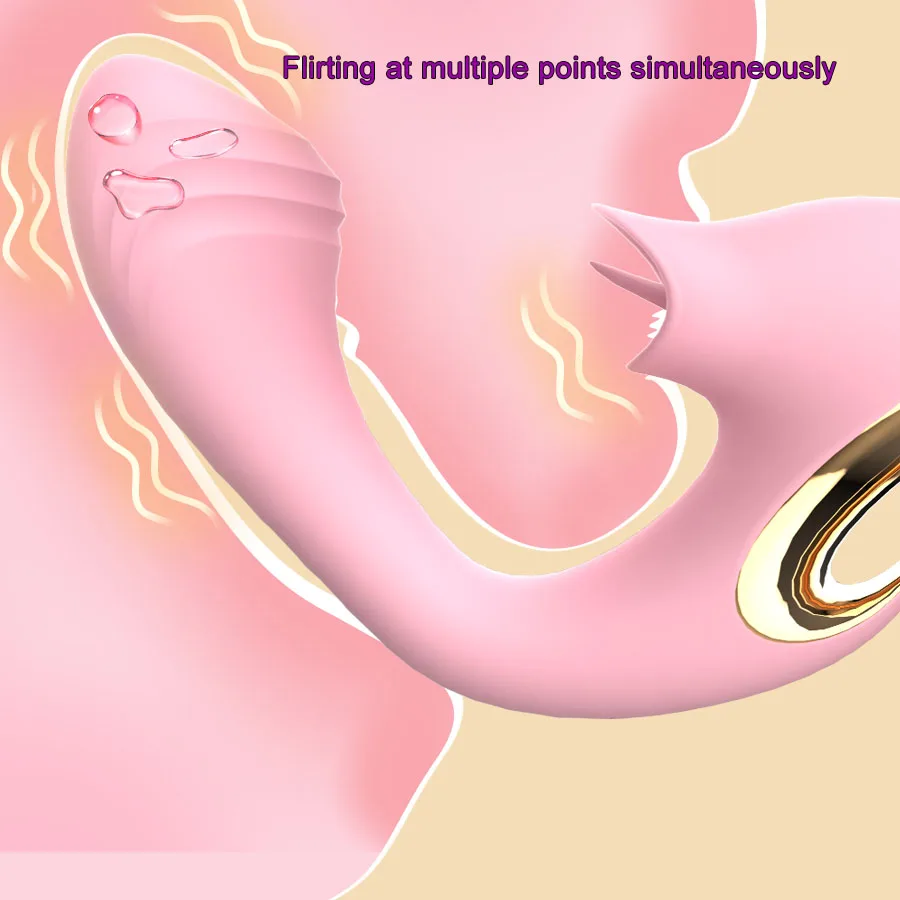 Pink G Spot Vagina Vibrators for Women + Vibrating Tongue Licking Clitoris Stimulator Female Masturbator Adult Sex Toy for Woman