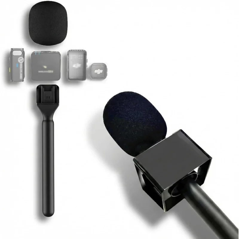 Kit Impugnatura Portatile per Microfono Mini Clip, Adattatore Leggero con Copertura in Schiuma, Bandiera per Microfono Vuota per Vlog - immagine 2