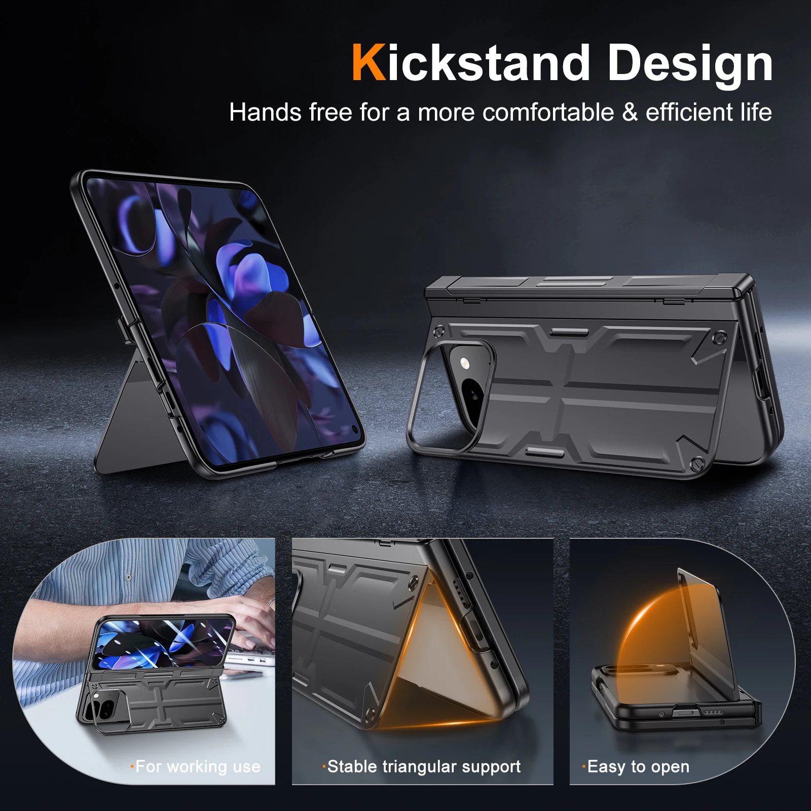 POVSCAE Full-Coverage Hinge Protection Slim Shield Armor Case with Stand and Screen Protector
