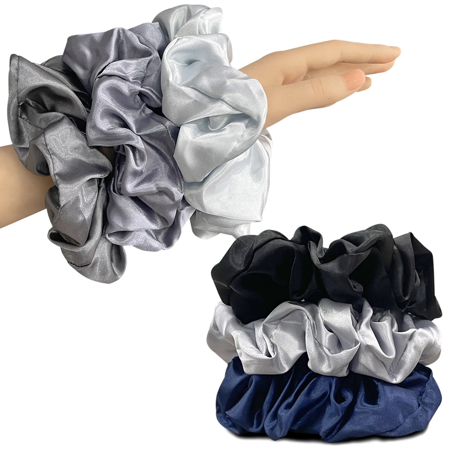 

6PCS 6.3 Inch Oversize Hair Scrunchies For Women Silk Satin Hair Ties Elastic Ponytail Holder For Lady Fashion Hair Accessories
