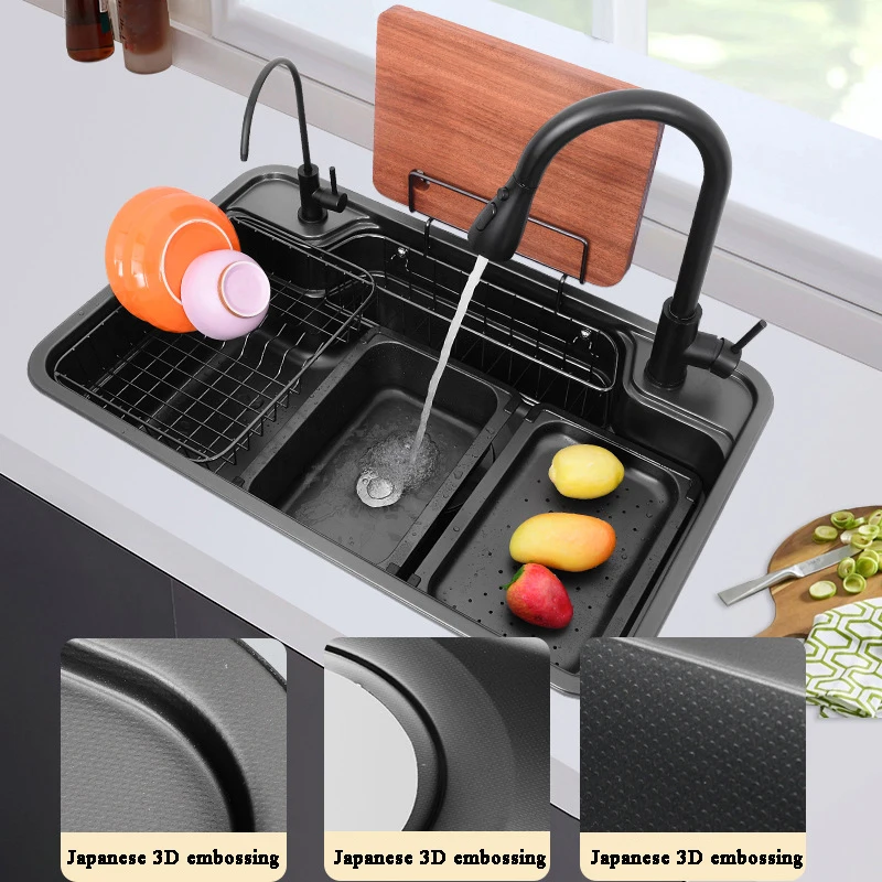 Nano Multi-function 3D Japanese 304 Stainless Steel Kitchen Sink Large  Single Tank Thickened Sink Under The Table Accessories - AliExpress