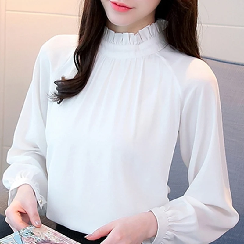 Long Sleeve Stand Collar Chiffon Blouse Shirt Women Blouses Shirts Blusas Mujer De Moda 2021 Top Female Blusa A16 | Женская одежда