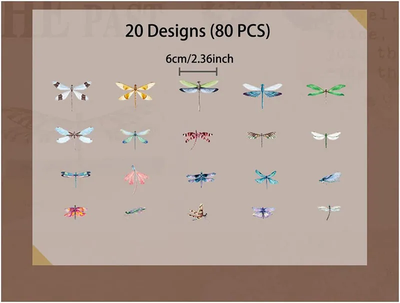 80 PCS Night Dragonfly Decorative Adhesive Sticker Craft Scrapbooking Sticker Set for Diary Album Notebook Planner