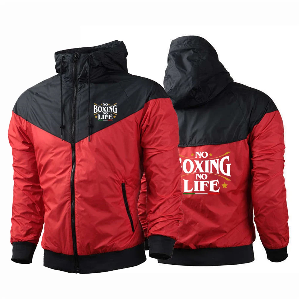 2025 No Boxing No Life Gym Men's Spring and Autumn Thin Windproof Casual Hooded Color Matching Fashion Printing Windbreaker Coat 3