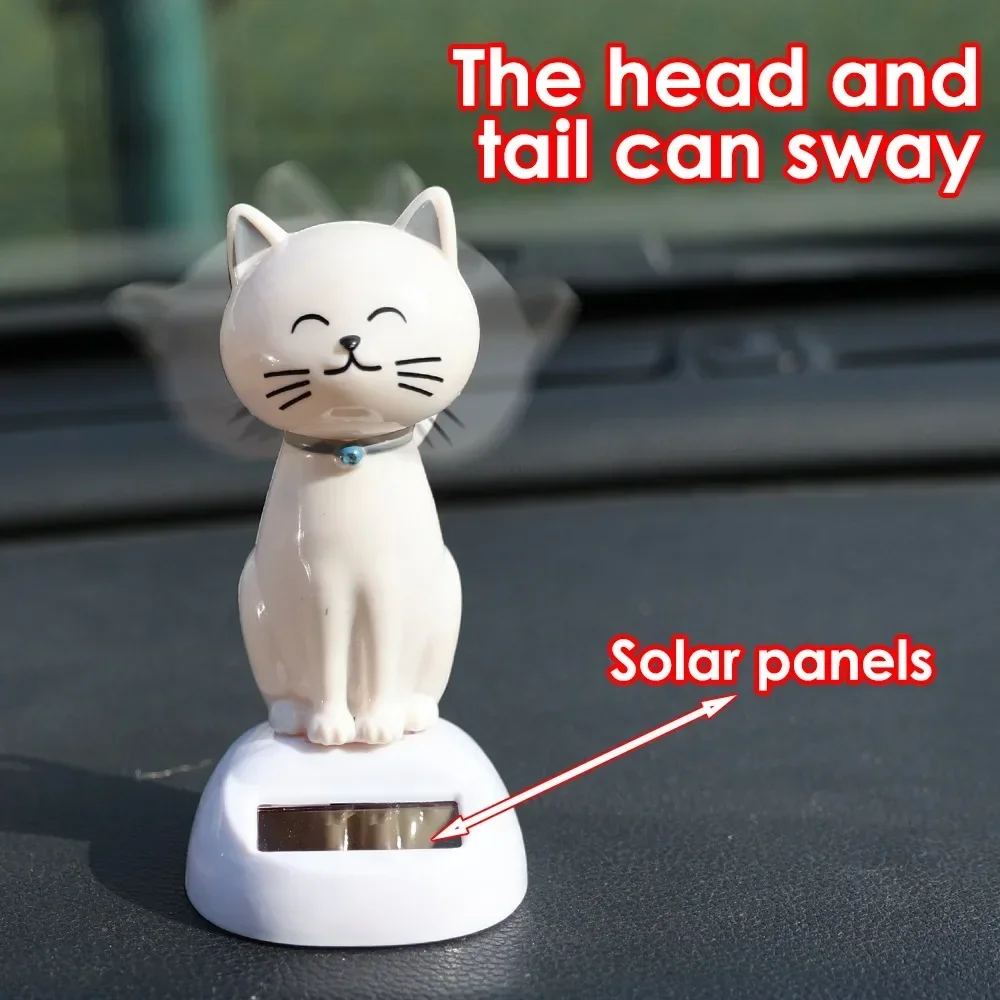 1/2Pcs Car Solar Swing Cat Ornaments Shaking Head Doll Creative Cartoon Shape Gift Attracting Wealth Auto Interior Decoration 6