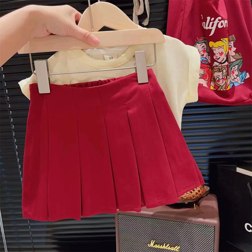 thumbnail image 4 of Conjunto de Top y falda de 2 piezas para niños, Camiseta estampada de Disney para niña, vestido de princesa Kawaii JK, uniformes informales para niña Bebé y Estudiante, 4 of 5