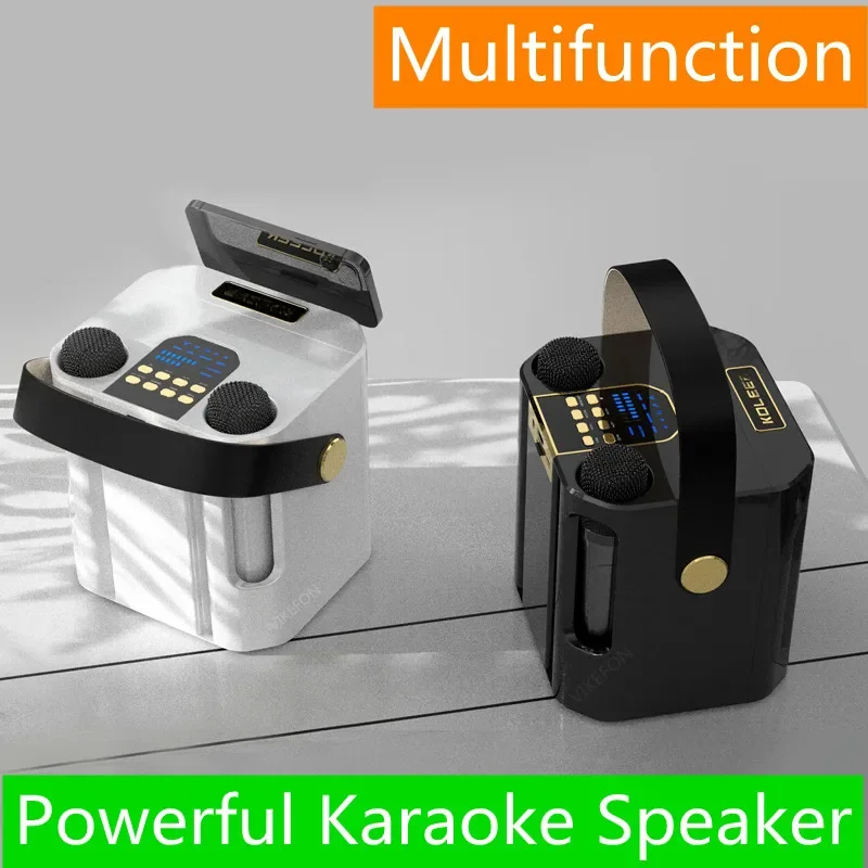 High Power Bluetooth Speaker Karaoke Portable 360 Stereo Surround Waterproof Wireless Subwoofer with Dual Microphone Boom box