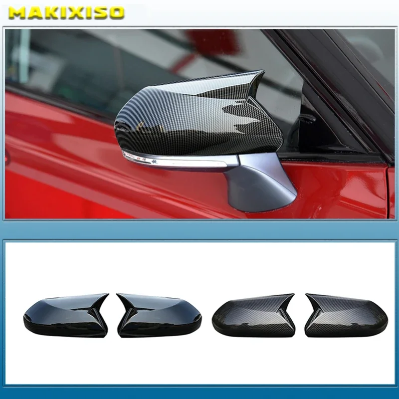 

A Pair Horn Style Carbon Fiber Style Rear View Side Mirror Cover Caps Fit For Toyota Camry 2018+ Avalon 2019 C-HR 2016-2018+