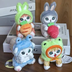 Cute Cat With Frog Suit Doll Keychain Plush Cartoon Snails Cat Doll Keychain For Bag Pendant Kawaii Stuffed Animal Keyrings 2024