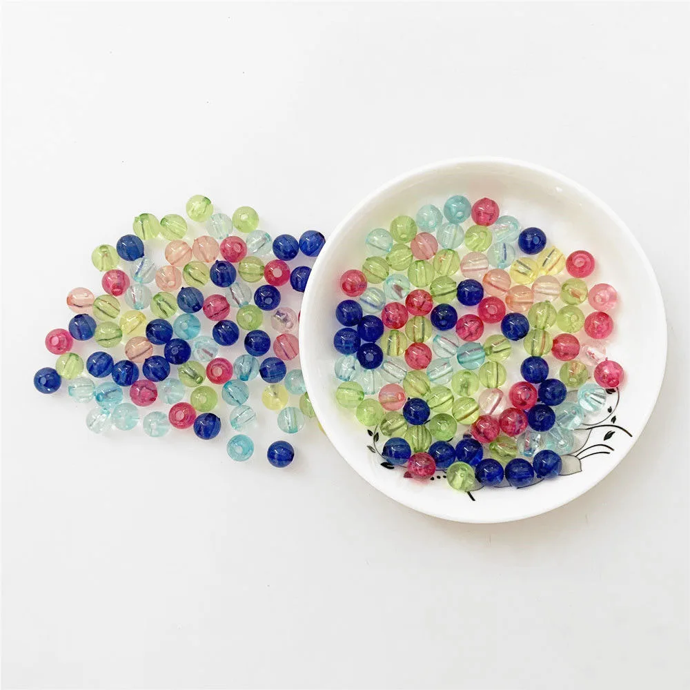 다채로운 투명 라운드 구슬 아크릴 8mm 더블 홀 느슨한 구슬 DIY 장식 전화 케이스 네일 액세서리