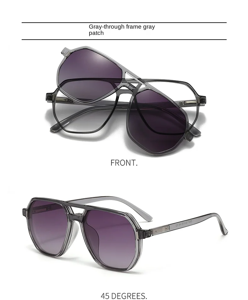 Neue Magnetische Clip-On Sonnenbrille mit Polarisierten Nachtsichtgläsern, Fahrerbrille mit Getönten Gläsern und Transparentem Grauen Rahmen – Detail 17