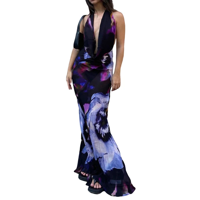 Women Sleeveless Sexy One Shoulder Floral Mesh See Through Bodycon Bandage Long Dress Celebrate Nightclub Party Wear