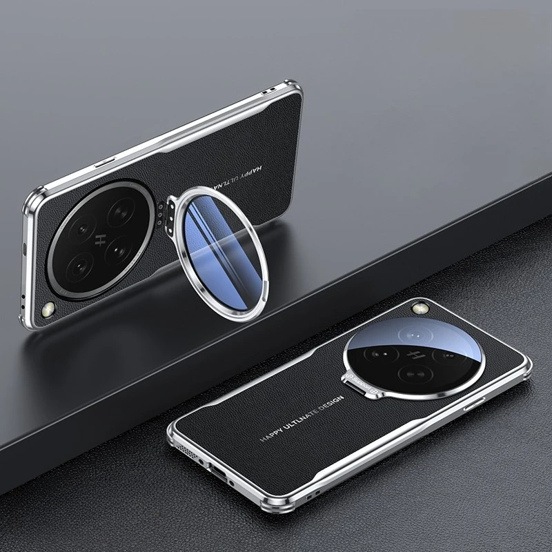 Luxury Plating Leather Metal Lens Holder Shockproof Bumper Protective Stand Cover