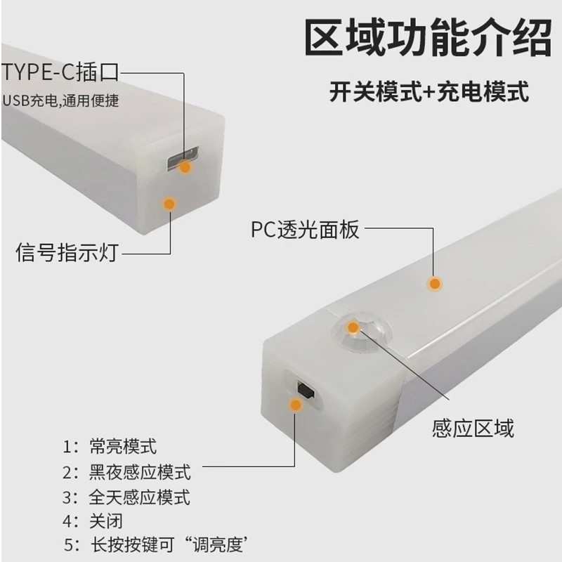 LED Motion Sensor Light Night Light Wireless USB Under Cabinet Kitchen Cabinet Bedroom Wardrobe Sensor Indoor Lighting