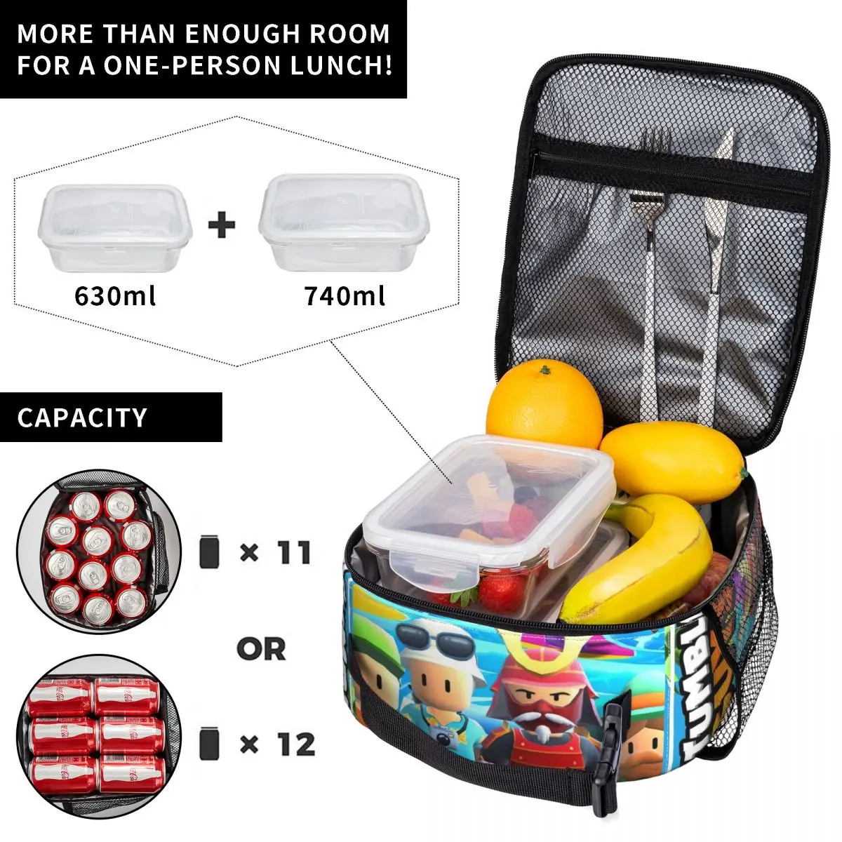 Stumble Guys Insulated Lunch Bags Cooler Bag Lunch Container Cartoon High Capacity Tote Box For Men Women Work Outdoor