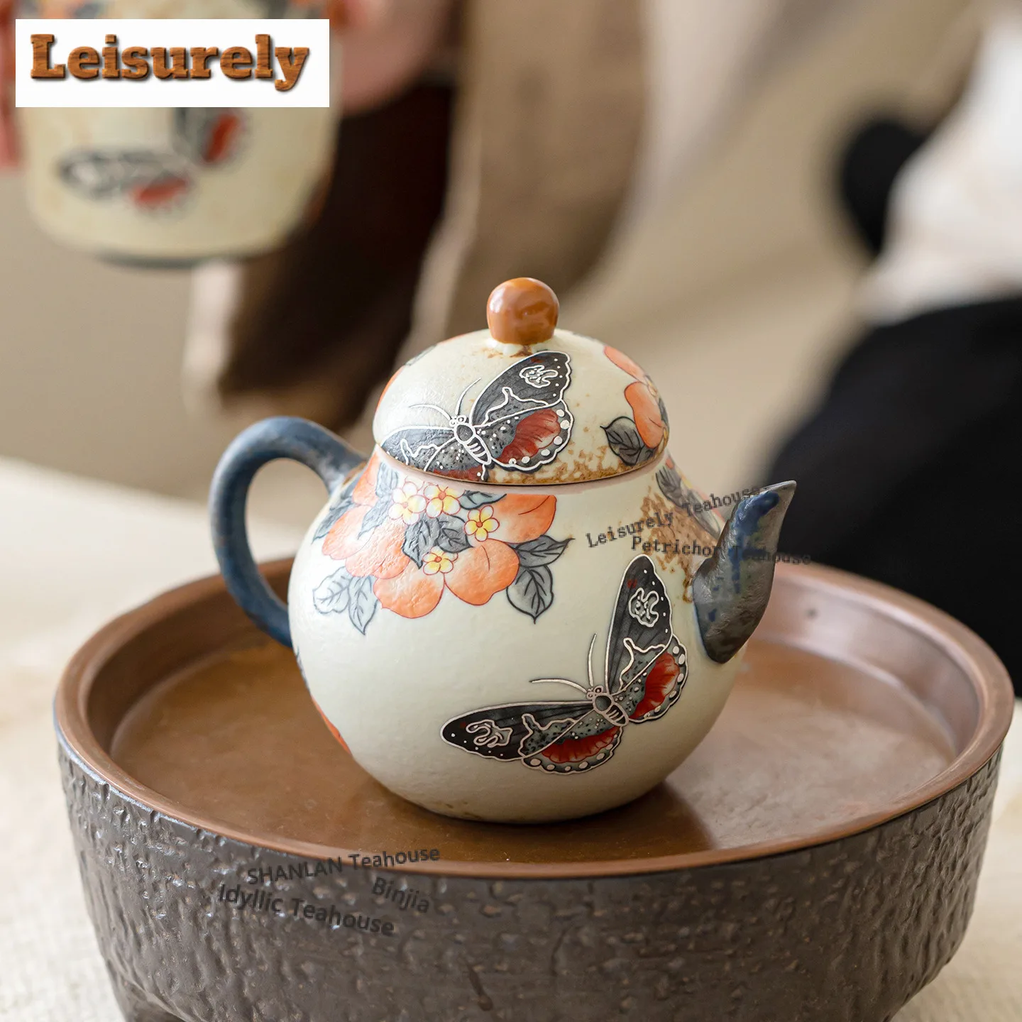 150ML Caramel Glaze Peach Butterfly Ruyi Teapot Aesthetic Tea Infuser Pot Tea Soaking Kettle With Ball Hole Teaware Craft Gift