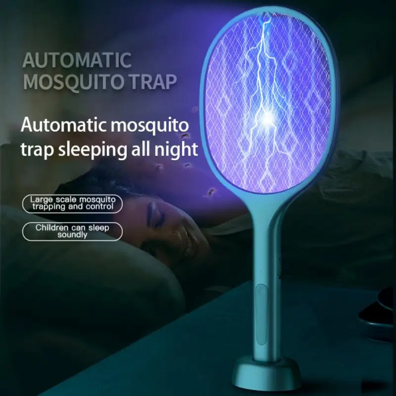 

2 In 1Electric Fly Swatter Killer With UV Light USB Rechargeable LED Lamp Summer Mosquito Trap Racket Anti Insect Bug Zapper