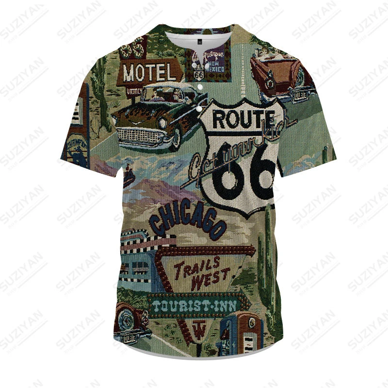 

2023 New Summer Men's Short Sleeve T-shirt Button Fashion Top Casual 3D Print Plus Size Short Top Retro Poster 66 Graphic