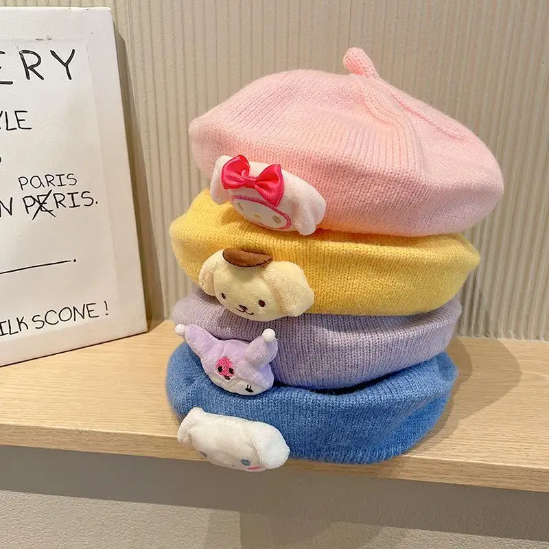 

Kawaii Sanrio My Meolody Chilren Beret Anime Cartoon Cute Painter Hat Lady Autumn Winter Artsy Retro Student Casual New Girl Hat