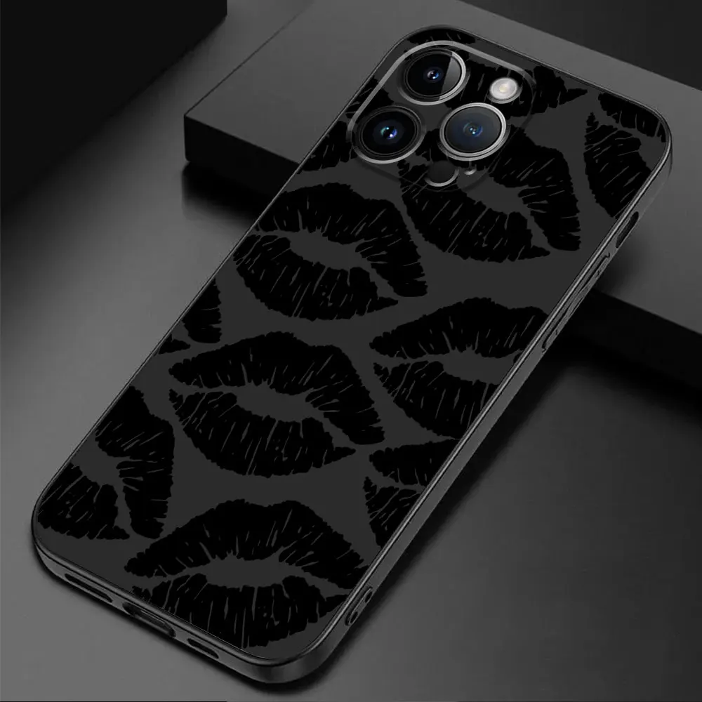 Sexy Girl Red Black Lips Kiss Phone Case Cover
