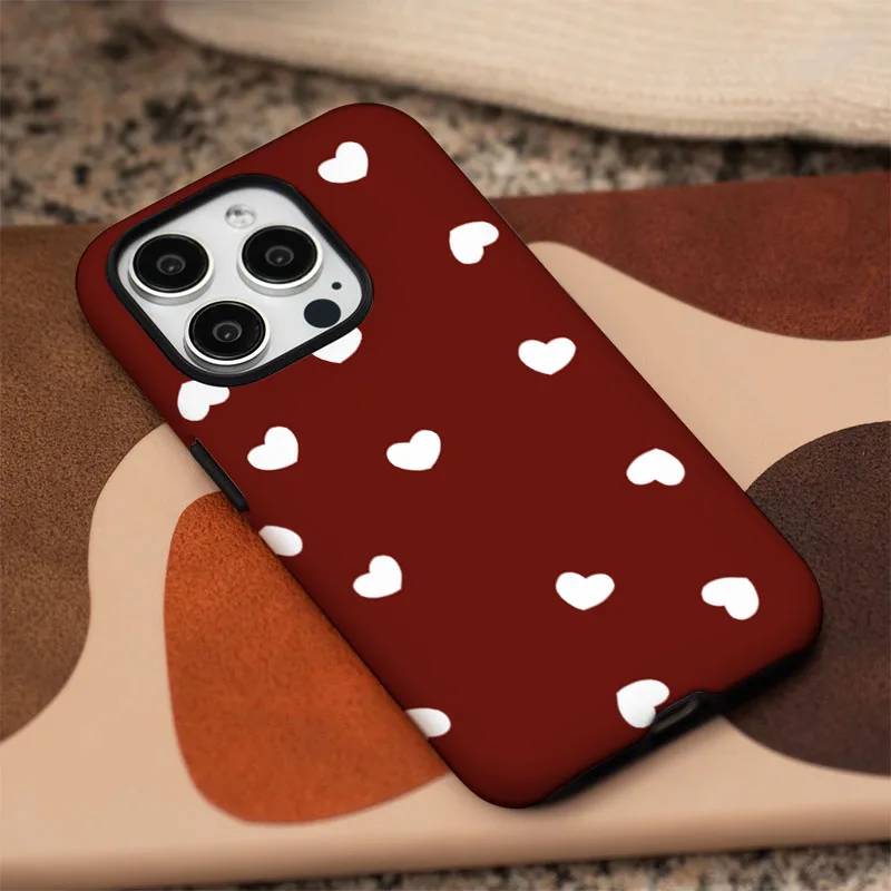 Love Heart Matte Grid Pattern Shockproof Phone Case with 2-in-1 Film Shell Bumper Cover