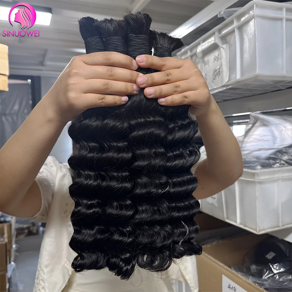 Human Braiding Hair 3 Bundles Deep Wave Bulk Human Hair For Braiding Extension Natural Color No Weft Deep Curly Braiding Hair 1
