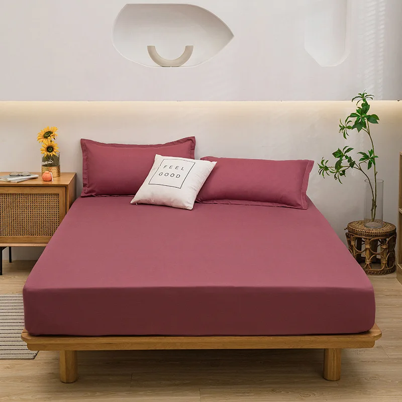 

Solid color washed cotton full coverage bed sheet, anti slip mattress protective cover 168
