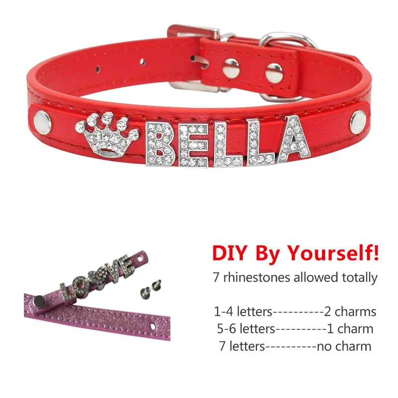 Bling Rhinestone Puppy Dog Collars Necklace for Small Dogs Chihuahua Free Name Charms Pet Accessories